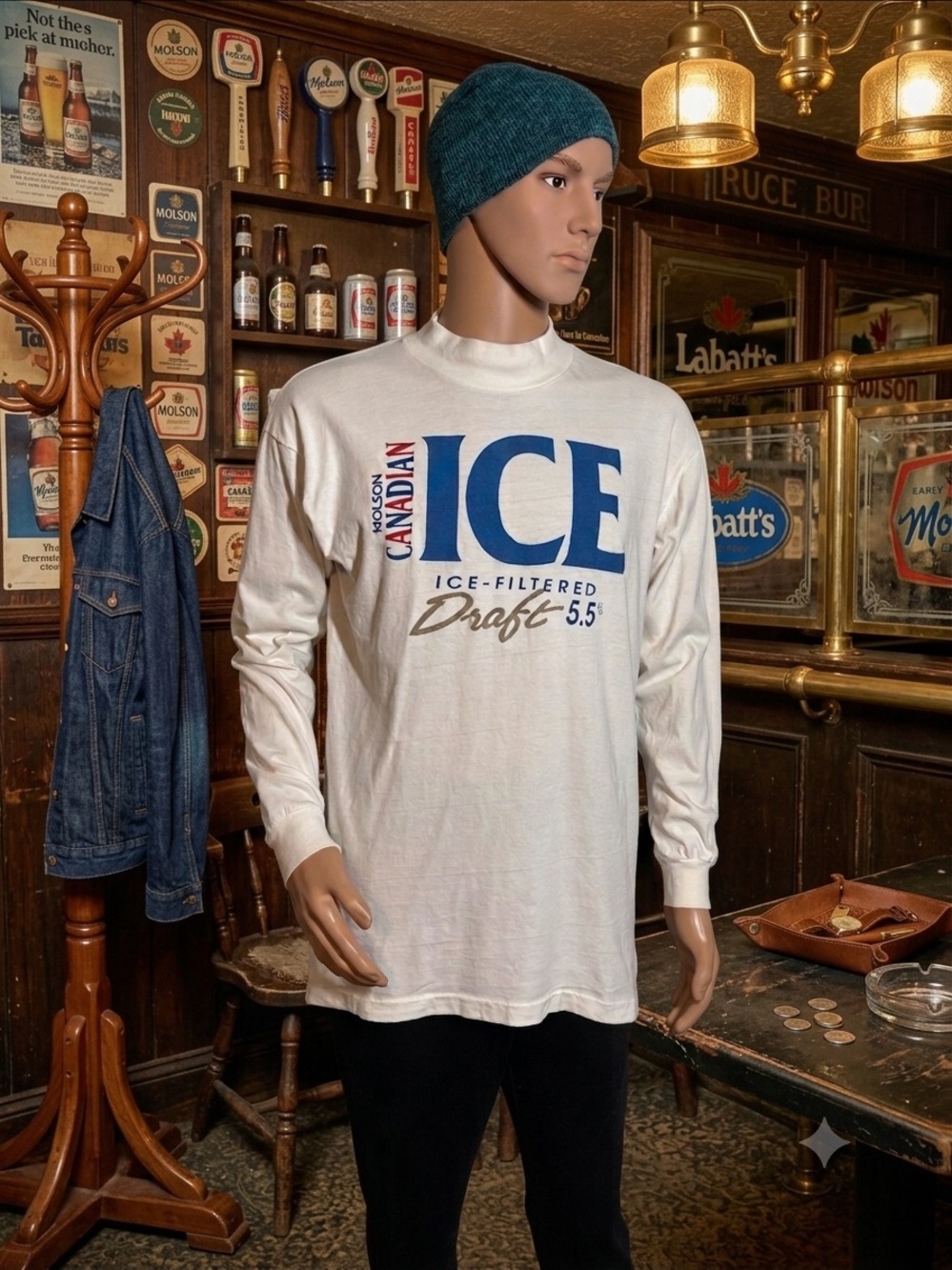 Vintage 90s Molson Canadian Ice Draft Long Sleeve Shirt Mock Neck XL